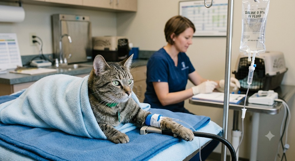 Veterinário realizando exame clínico em gato com suspeita de linfoma em felinos em São Bernardo do Campo.