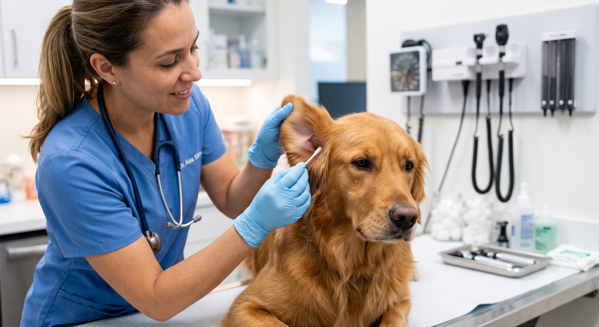 Veterinário examinando caso de otite em cães em São Bernardo do Campo no Hospital Fauna